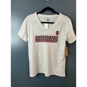 NWT NCAA Arkansas Razorbacks Women's Oatmeal V Neck T-Shirt